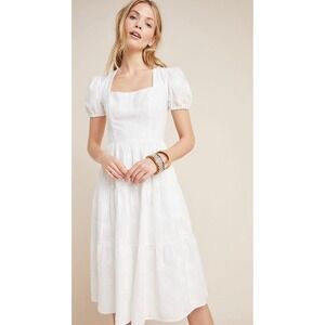 Gal Meets Glam Violetta White Embroidered‎ Midi Dress Size 12 Petite Party Grad